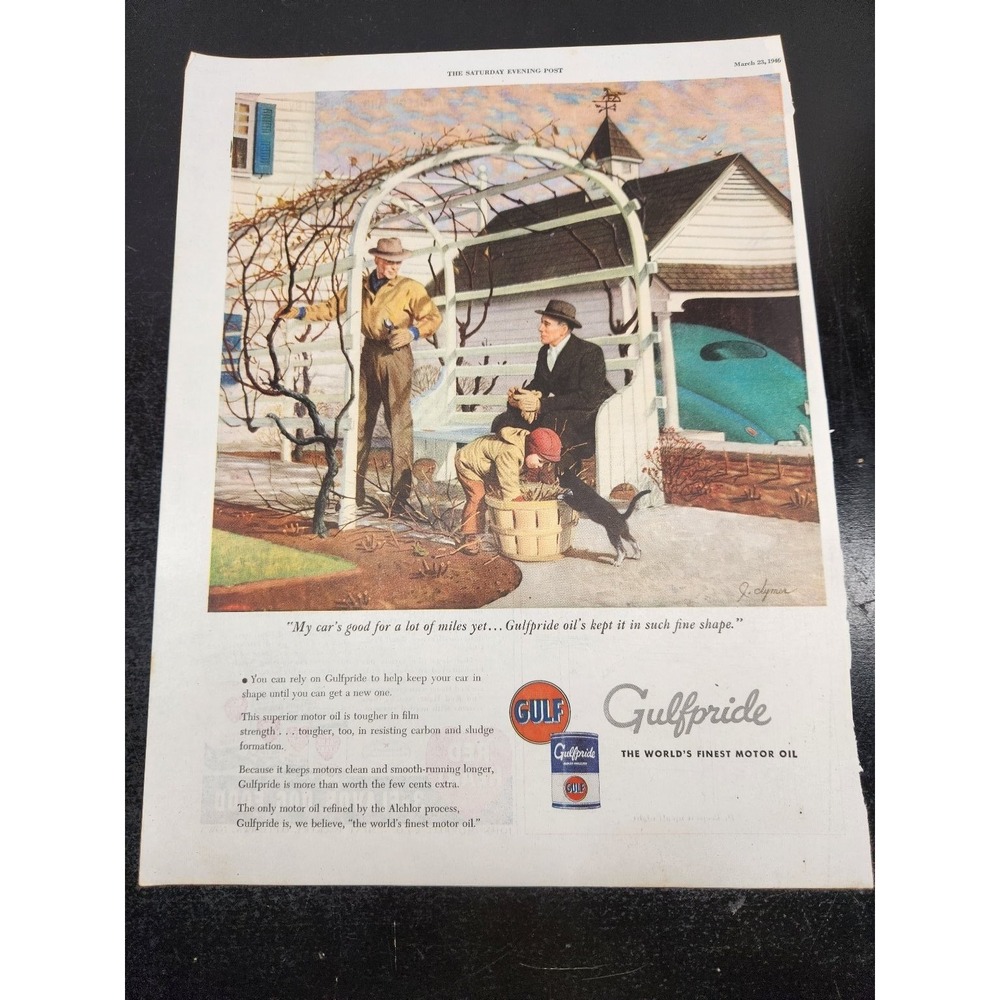 1946 Gulfpride Motor Oil Vintage Magazine Ad J Dolphman Art Gas Oil Automobilia